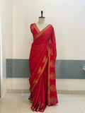 RED VISCOSE CHINON WEAVING SAREE