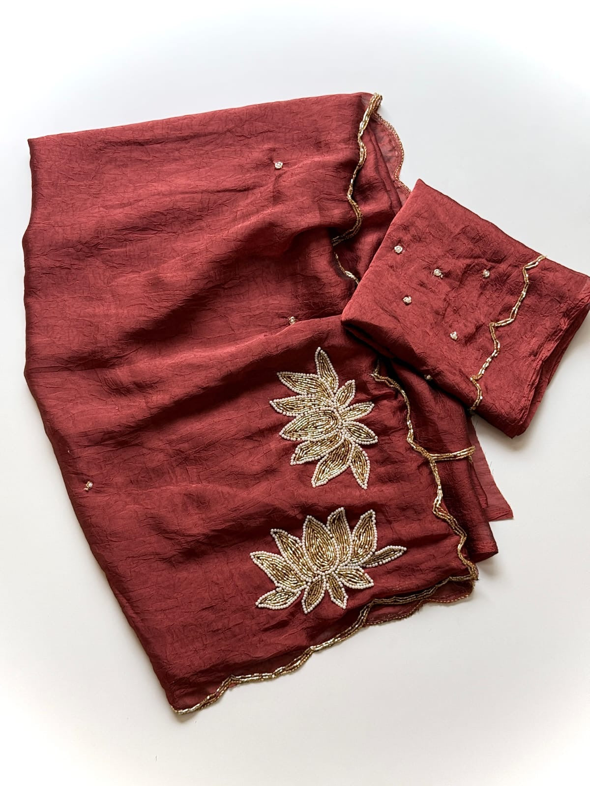 BROWN RANGOLI CRUSH SAREE WITH CUTDANA WORK