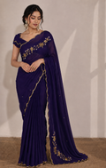 PURPLE RANGOLI CRUSHED SAREE WITH CUTDANA WORK