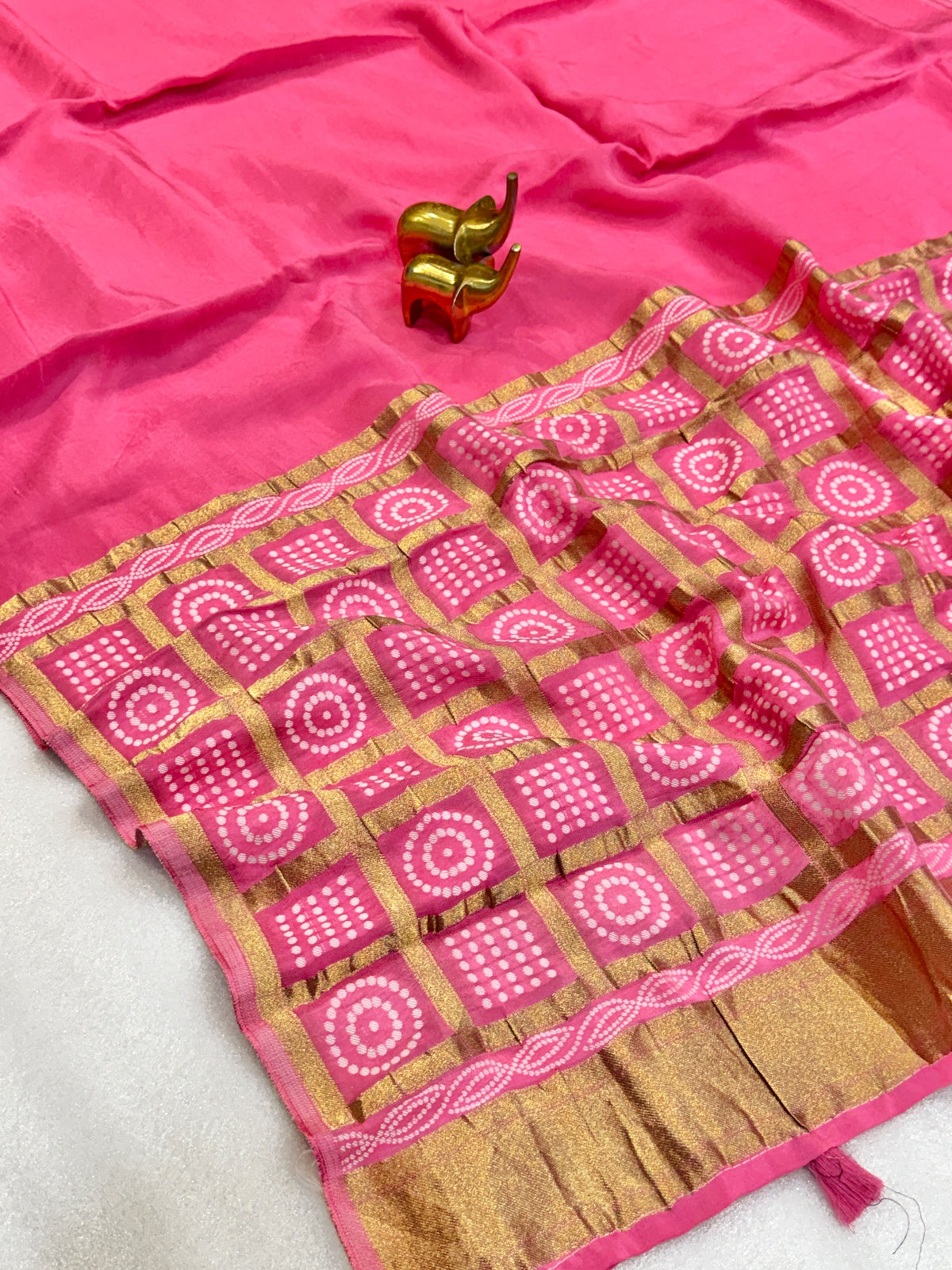 PINK MYSORE SILK SAREE WITH BANDHANI PALLU