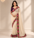 BEIGE NC MOSS SILK SAREE WITH EMBROIDERY WORK