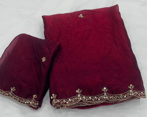 MARRON SPACE SILK SAREE WITH BEADS WORK