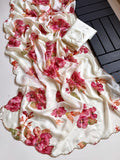 OFF WHITE SOFT CHINNON SAREE WITH FLOWER PRINT AND CUTDANA WORK