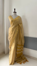 LINEN ZARI TISSUE SILK SAREE WITH BEAUTIFUL ZARI PALLU.