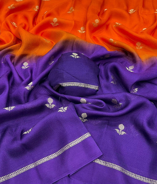 ORANGE & PURPLE SHADED VISCOSE KHADI SILK SAREE WITH JACQUARD DESIGN