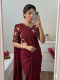 Maroon Rangoli Crush Saree With Bits Sequence Work Blouse