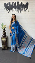 MORE PEACH AJRAKH GAJI SILK SAREE WITH MIRROR WORK