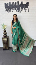 BOTTLE GREEN AJRAKH GAJI SILK SAREE