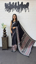 BLACK AJRAKH GAJI SILK SAREE WITH MIRROR WORK