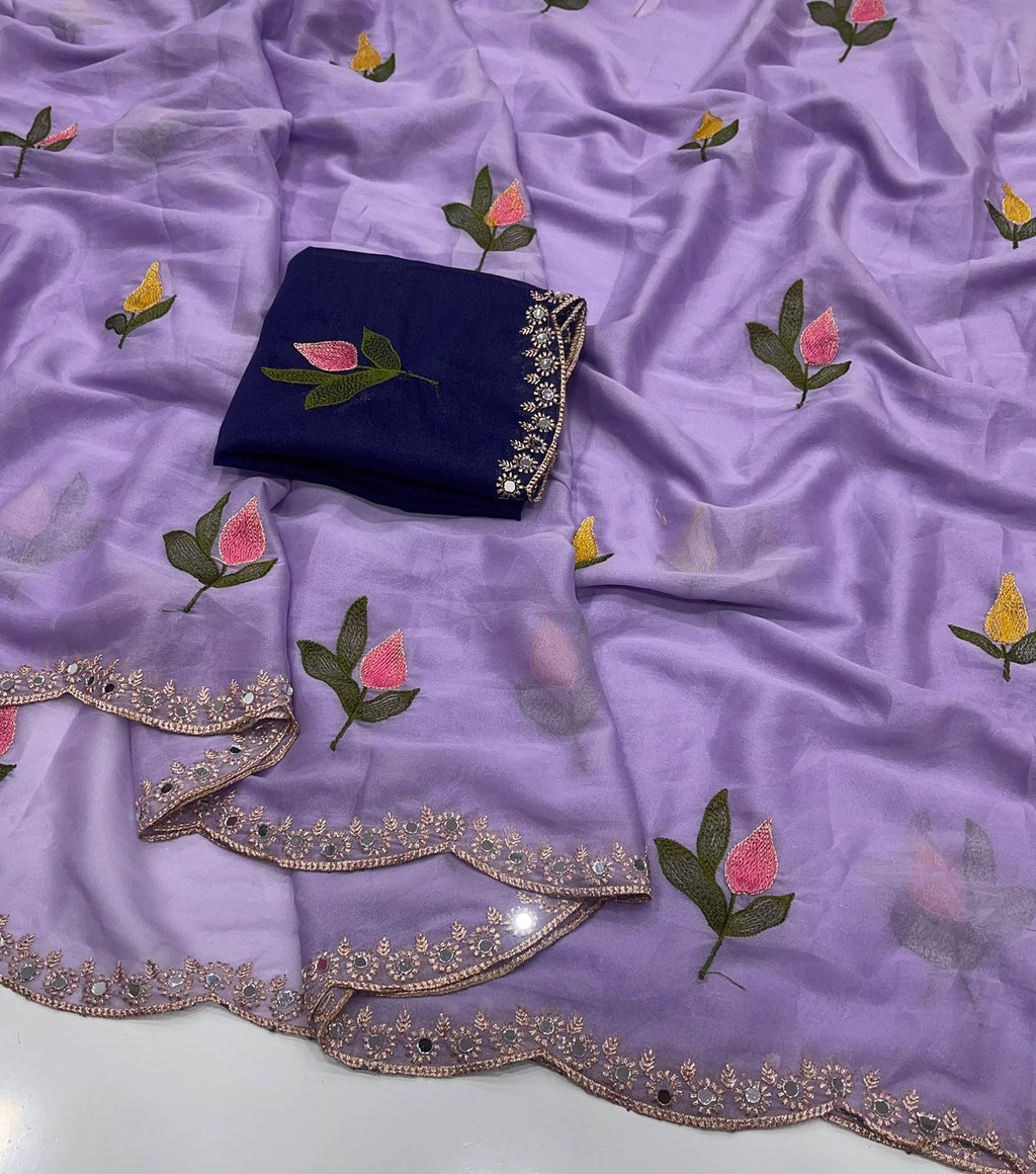 Lavander Rangoli Silk Saree With Embroidery