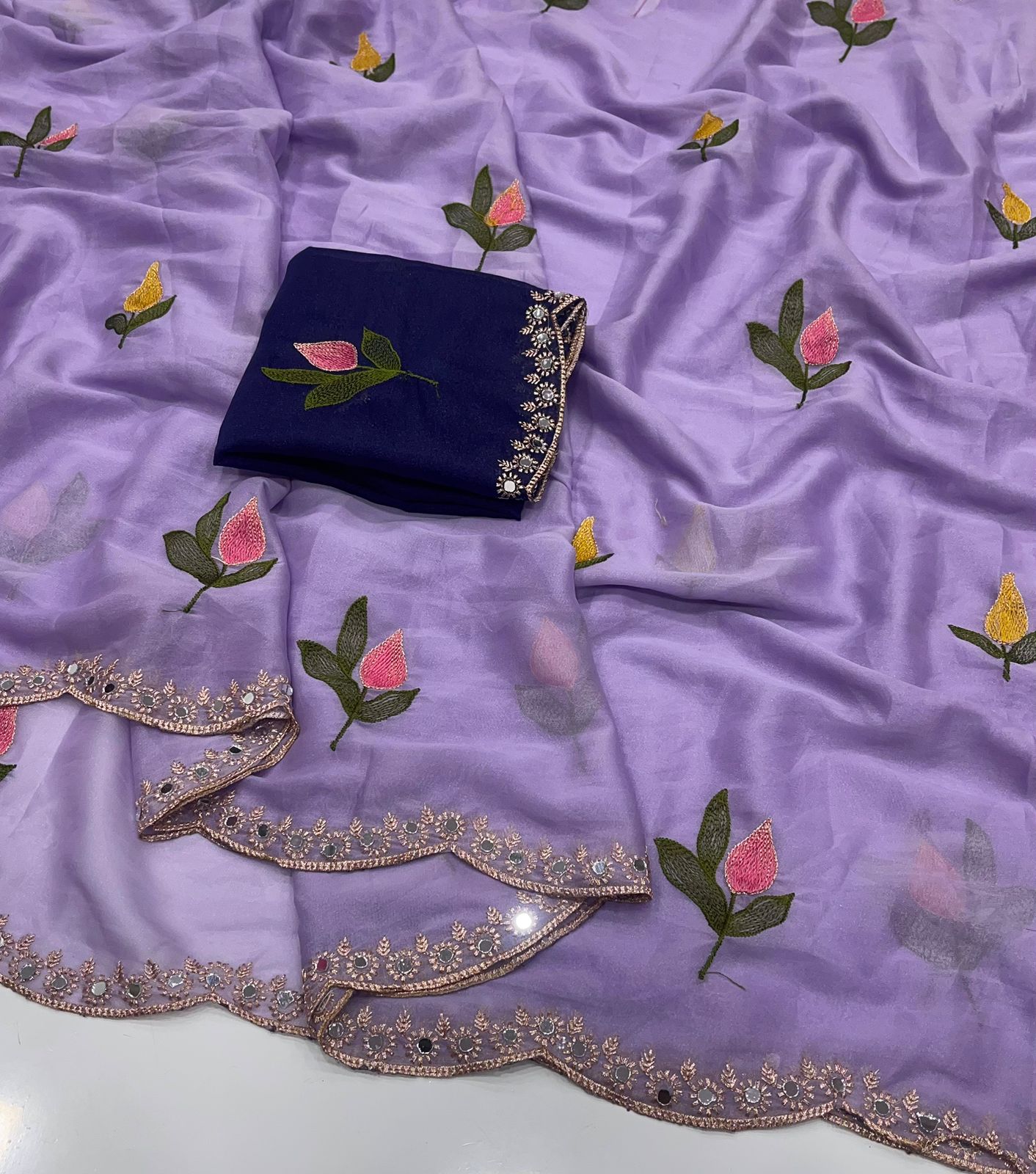 Lavander Rangoli Silk Saree With Embroidery