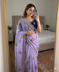 Lavander Rangoli Silk Saree With Embroidery