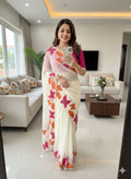 Star Georgette Multi Emrodairy Brush Print Saree