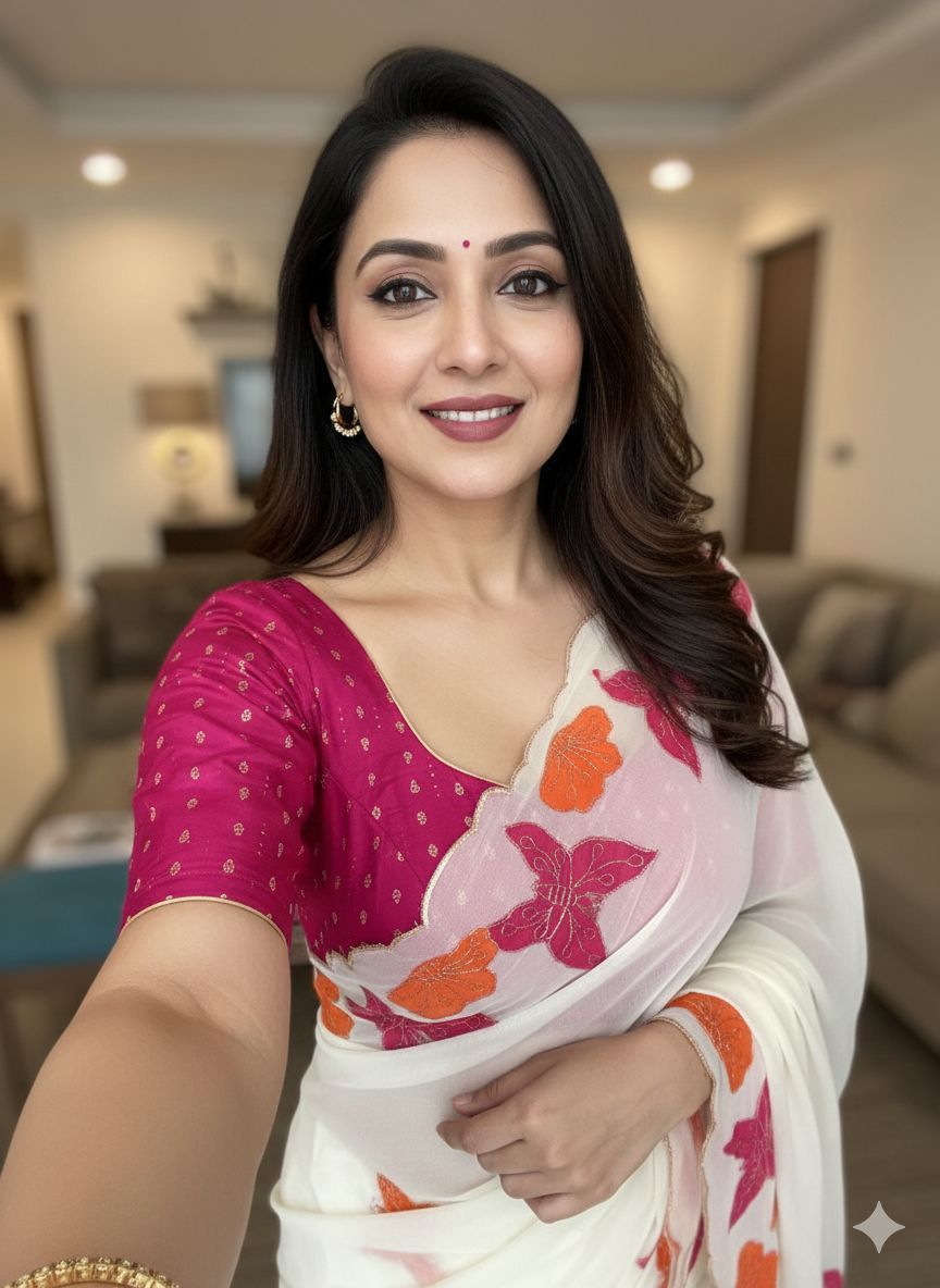 Star Georgette Multi Emrodairy Brush Print Saree