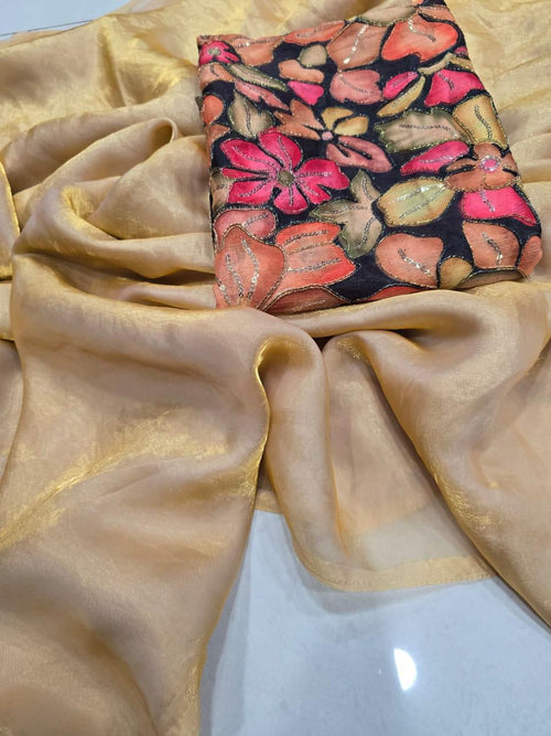 Beige Fendy Sattin Saree Postion Digital Print Blouse