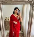 Red Fendy Sattin Saree Postion Digital Print Blouse
