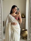 White Fendy Sattin Saree Postion Digital Print Blouse