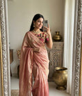 Peach Fendy Sattin Saree Postion Digital Print Blouse