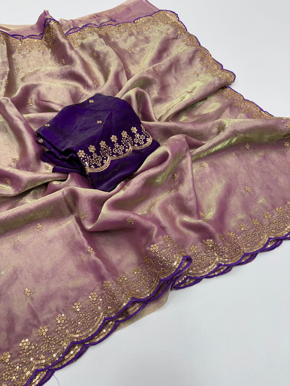 Lilac Fendy Sattin Sequence Work Saree