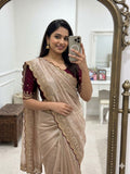 Beige Fendy Sattin Sequence Work Saree