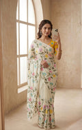 Off-White Soft Rangoli silk saree with embroidery work