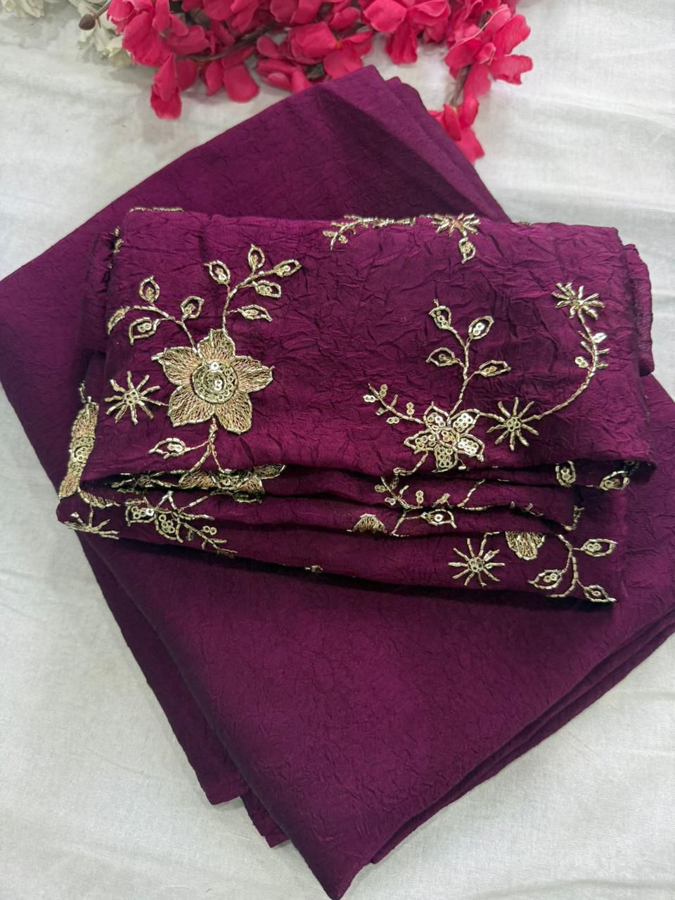 Purple Rangoli Crush Saree With Bits Sequence Work Blouse