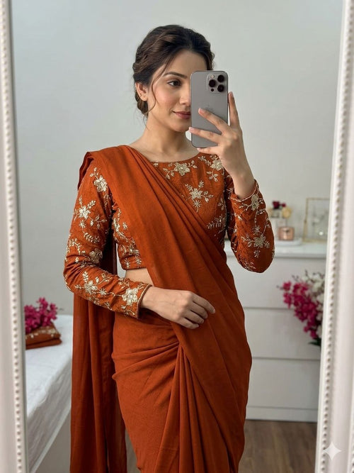 Orange Rangoli Crush Saree With Bits Sequence Work Blouse