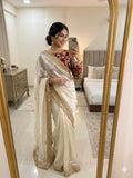 Off-White Space Silk Saree With Postion Digital Print Blouse