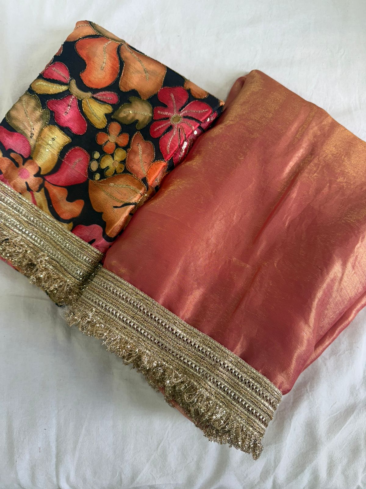 Rust Orange Space Silk Saree With Postion Digital Print Blouse
