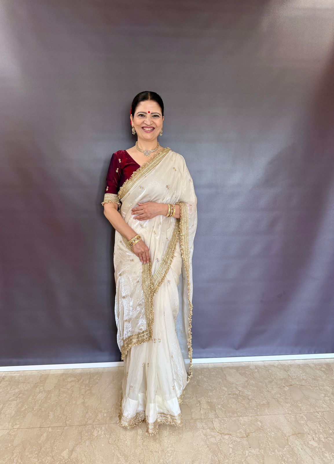 OFF WHITE SPACE SILK SAREE