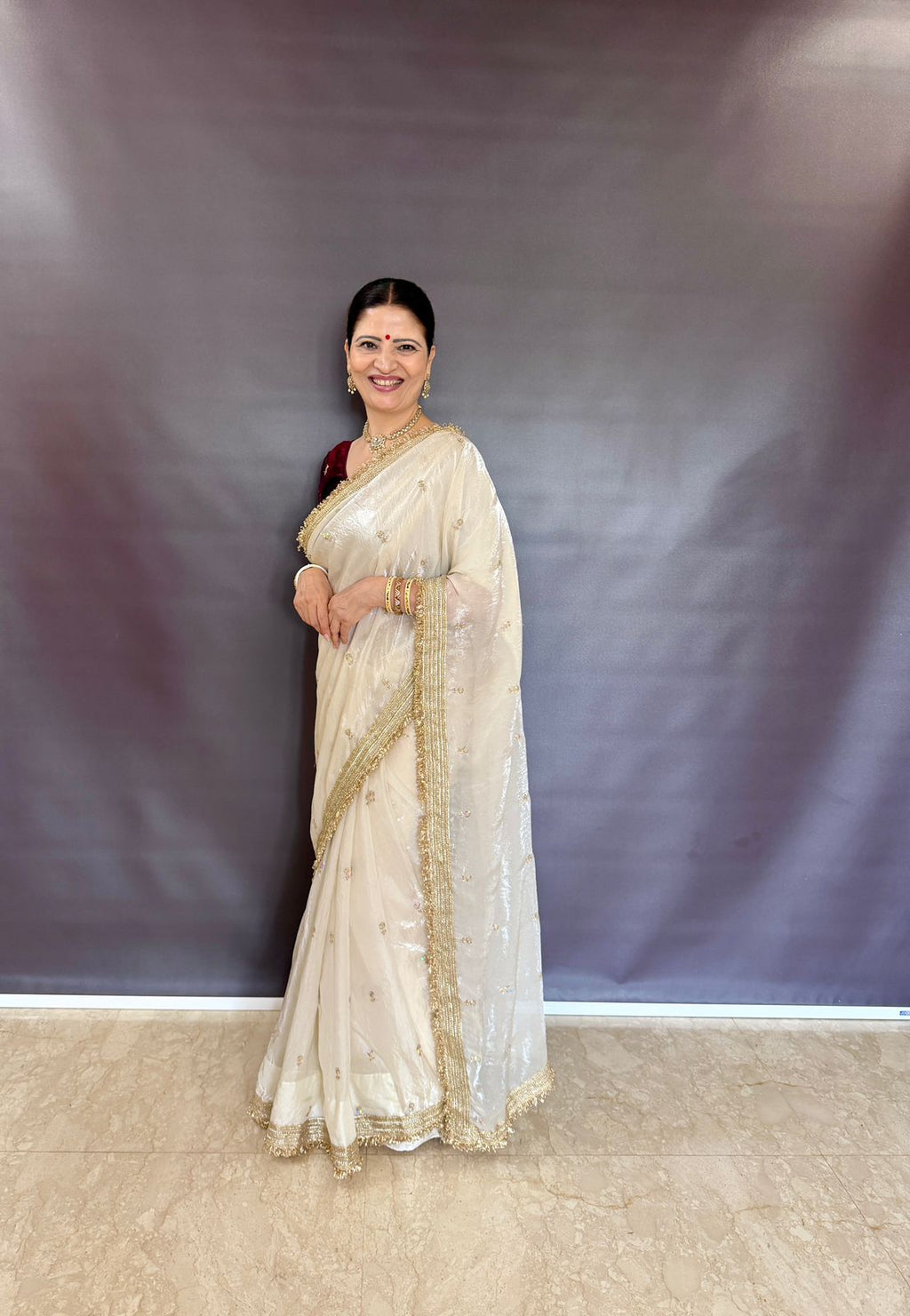 OFF WHITE SPACE SILK SAREE