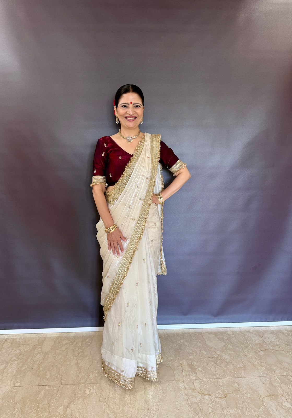 OFF WHITE SPACE SILK SAREE