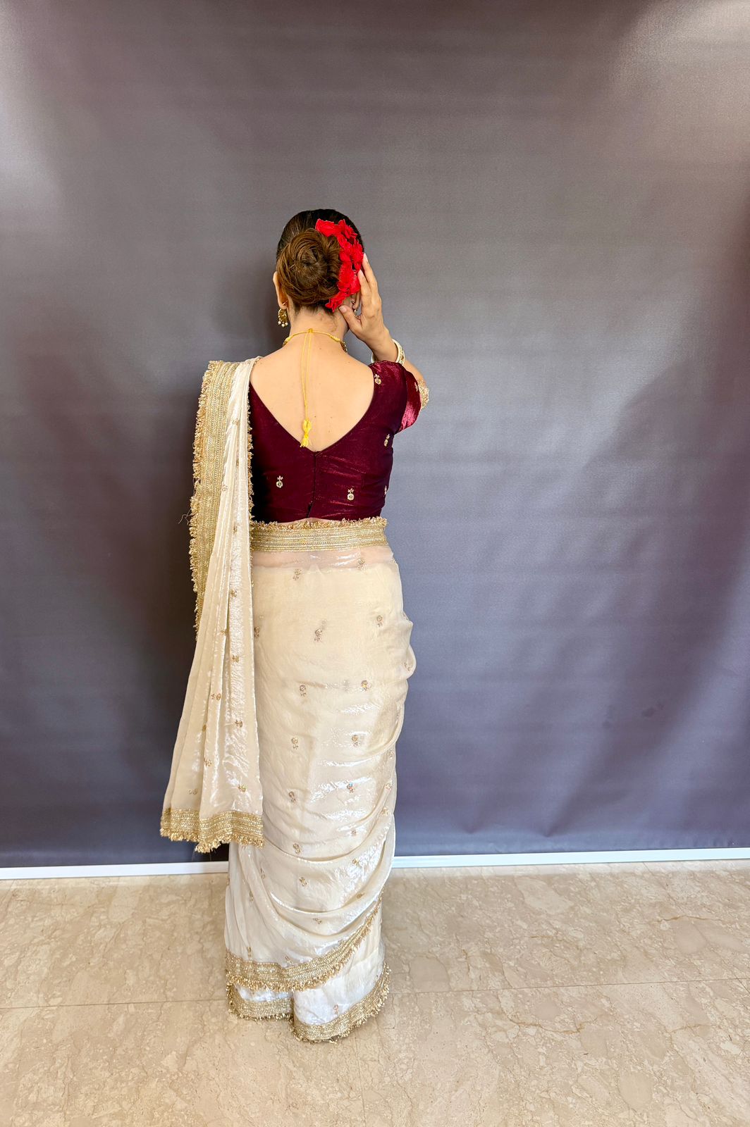 OFF WHITE SPACE SILK SAREE