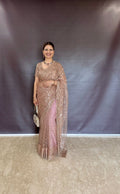 DESGINER GOLD NET SAREE WITH SEQUINS WORK