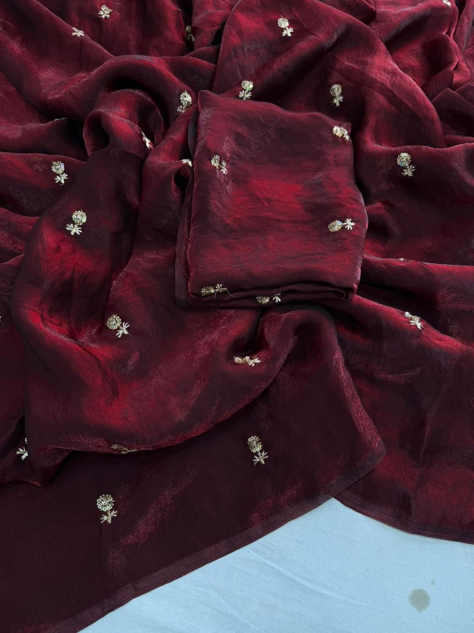 MARRON SPACE SILK SAREE WITH SEQUENCE WORK