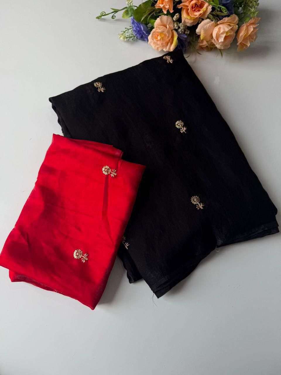 BLACK SPACE SILK SAREE WITH SEQUENCE WORK