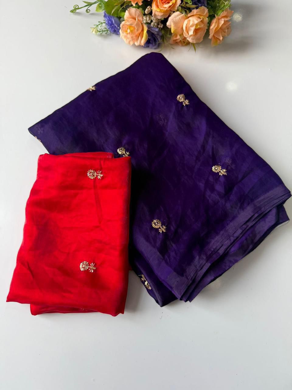 PURPLE SPACE SILK SAREE WITH SEQUENCE WORK