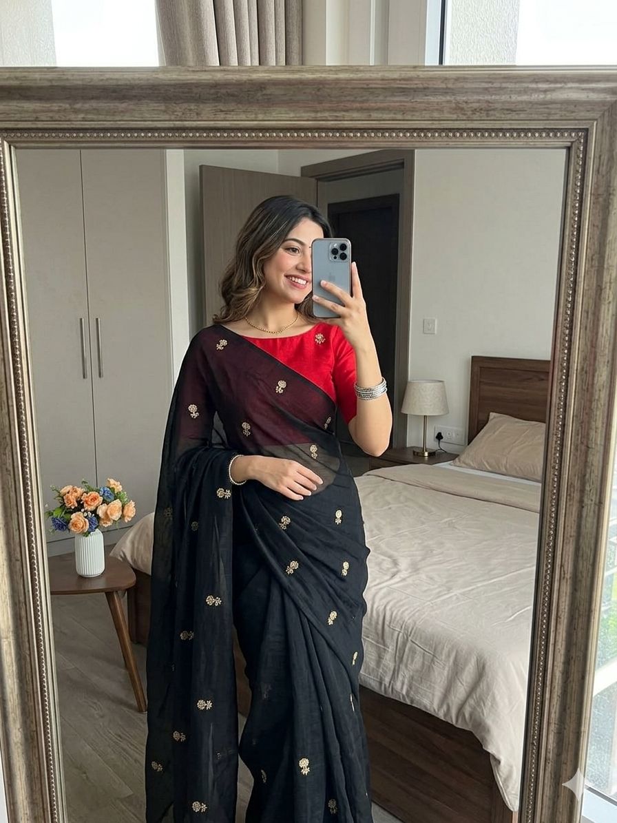 BLACK SPACE SILK SAREE WITH SEQUENCE WORK