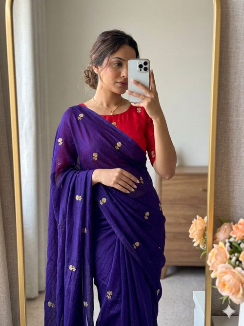 PURPLE SPACE SILK SAREE WITH SEQUENCE WORK