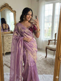 LAVANDER SPACE SILK SAREE WITH DESGINER SITCHED BLOUSE