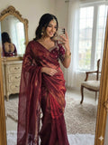 MAROON SPACE SILK SAREE WITH DESGINER SITCHED BLOUSE