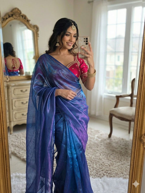 MORE PEACH SPACE SILK SAREE WITH DESGINER SITCHED BLOUSE