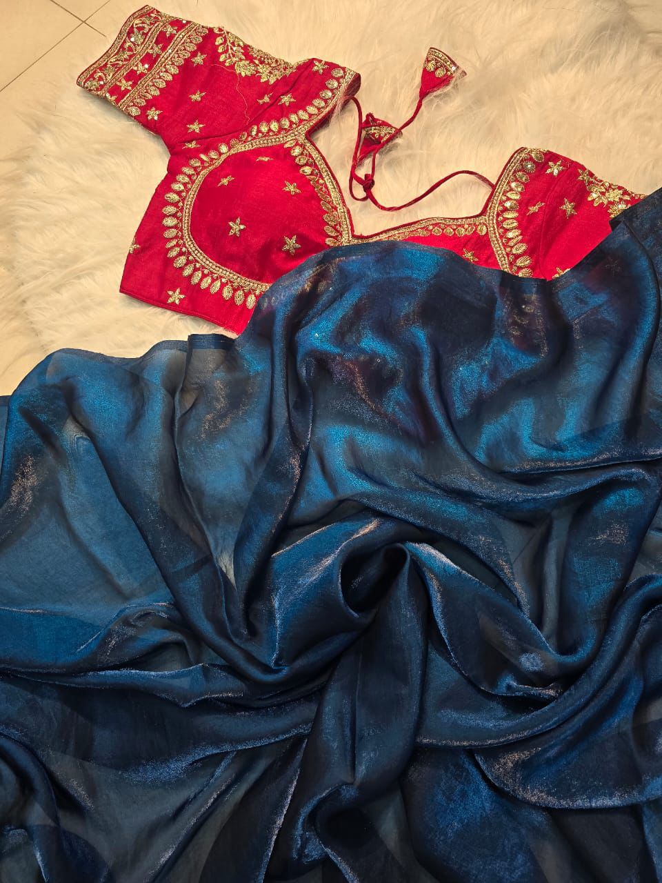 MORE PEACH SPACE SILK SAREE WITH DESGINER SITCHED BLOUSE