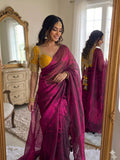 WINE SPACE SILK SAREE WITH DESGINER SITCHED BLOUSE