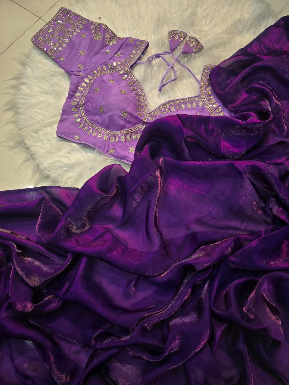 PURPLE SPACE SILK SAREE WITH DESGINER SITCHED BLOUSE