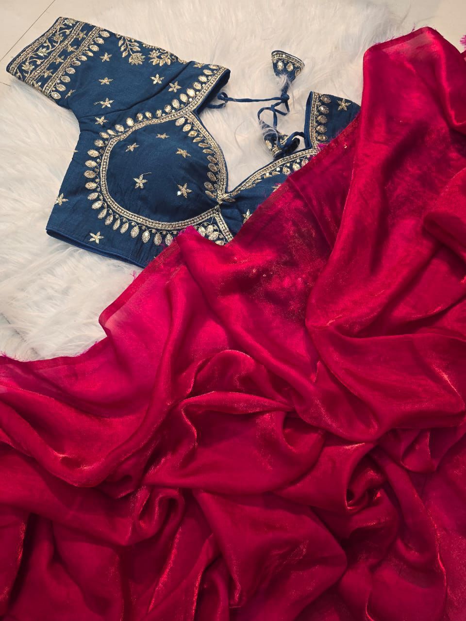 DARK PNK SPACE SILK SAREE WITH DESGINER SITCHED BLOUSE