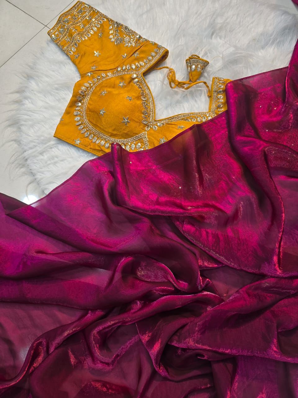 WINE SPACE SILK SAREE WITH DESGINER SITCHED BLOUSE