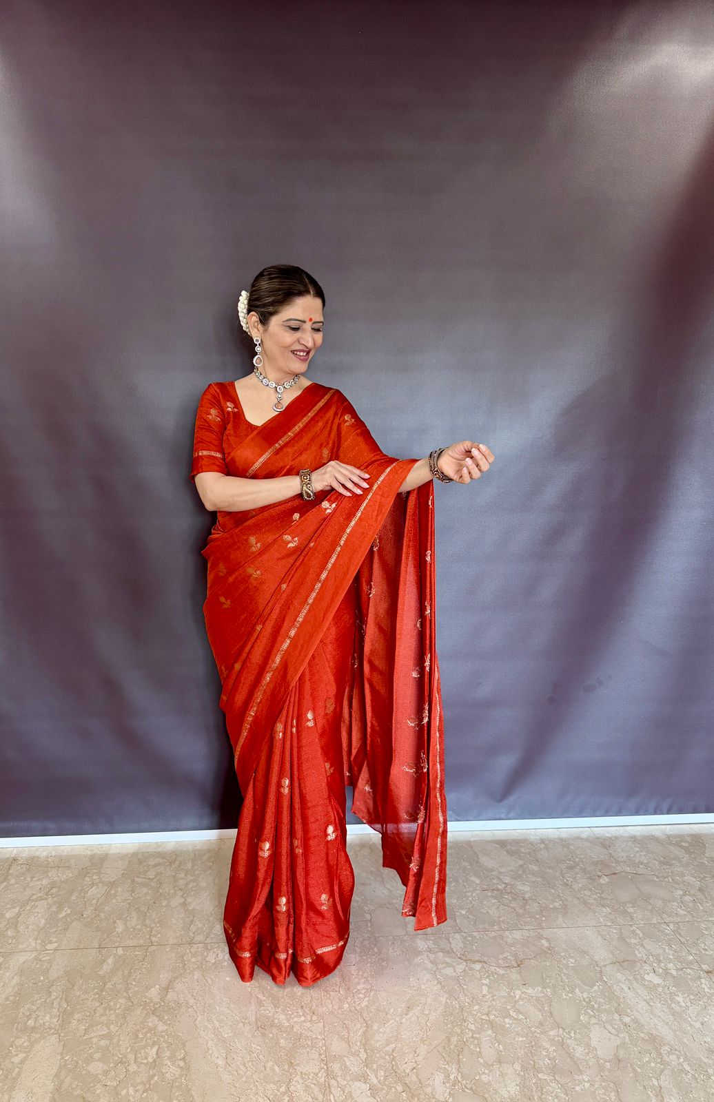 RUST ORGANGE Pure soft Viscose Khadi silk fabric saree