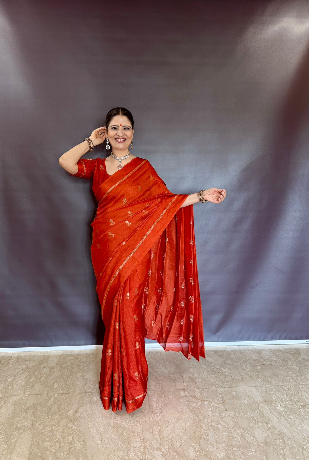 RUST ORGANGE Pure soft Viscose Khadi silk fabric saree