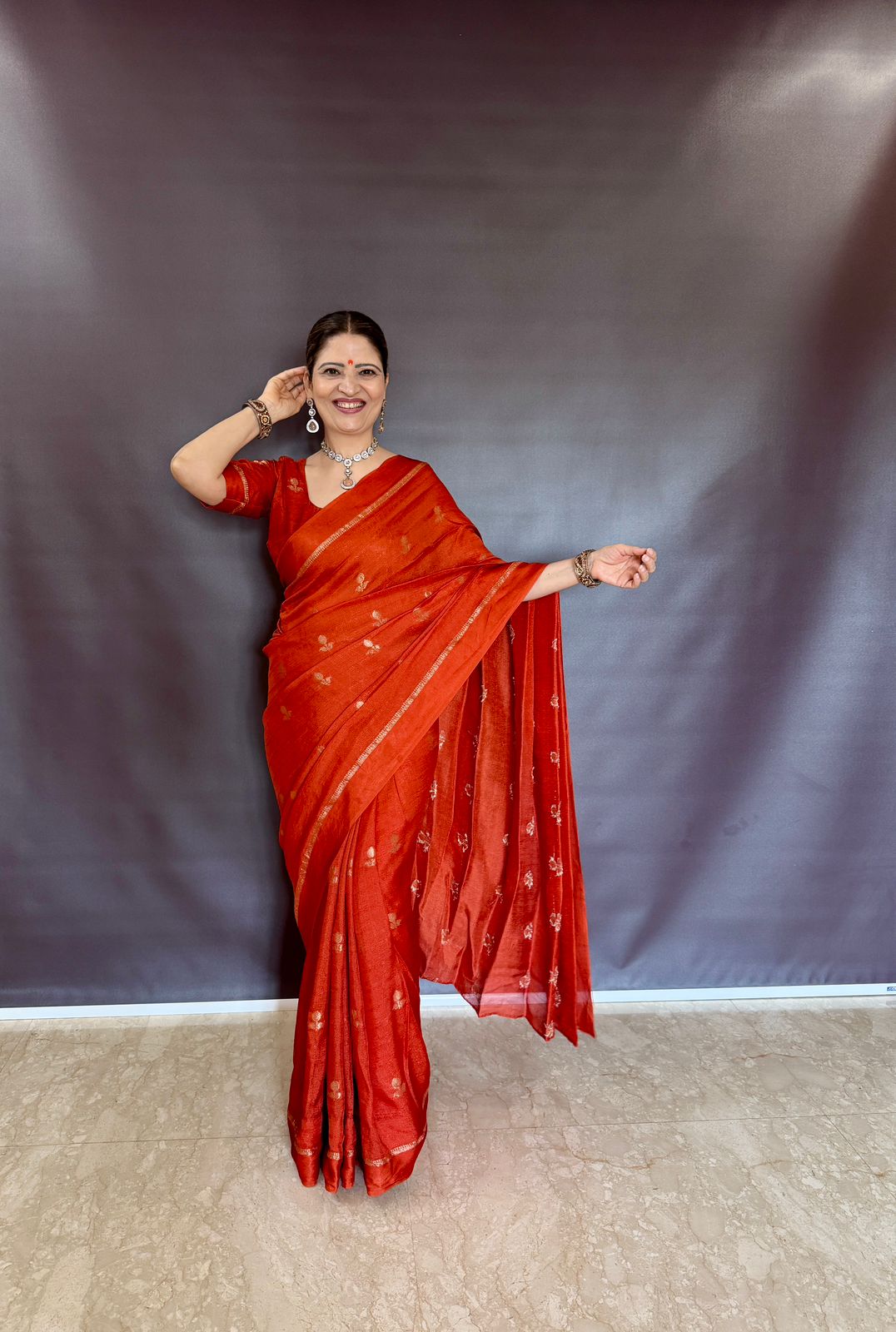 RUST ORGANGE Pure soft Viscose Khadi silk fabric saree